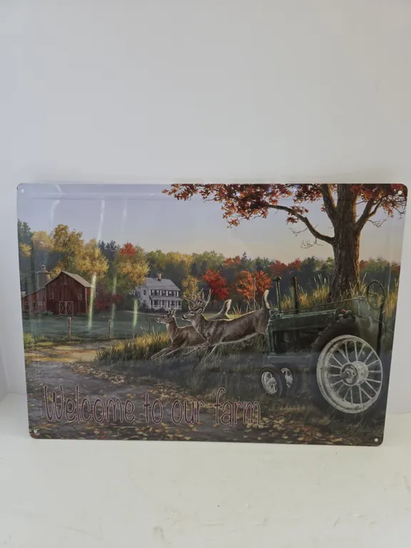 Deer & Tractor Metal sign