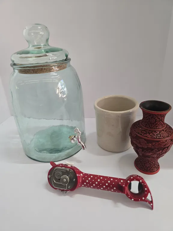 Glass Beverage Dispenser & Can Opener Kitchen Decor Lot
