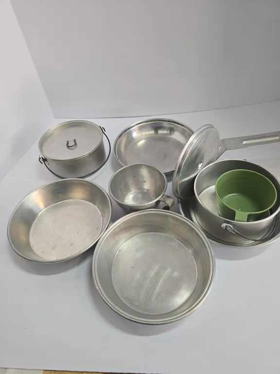 2 Vintage Aluminum Camping Mess Kits or Cook sets