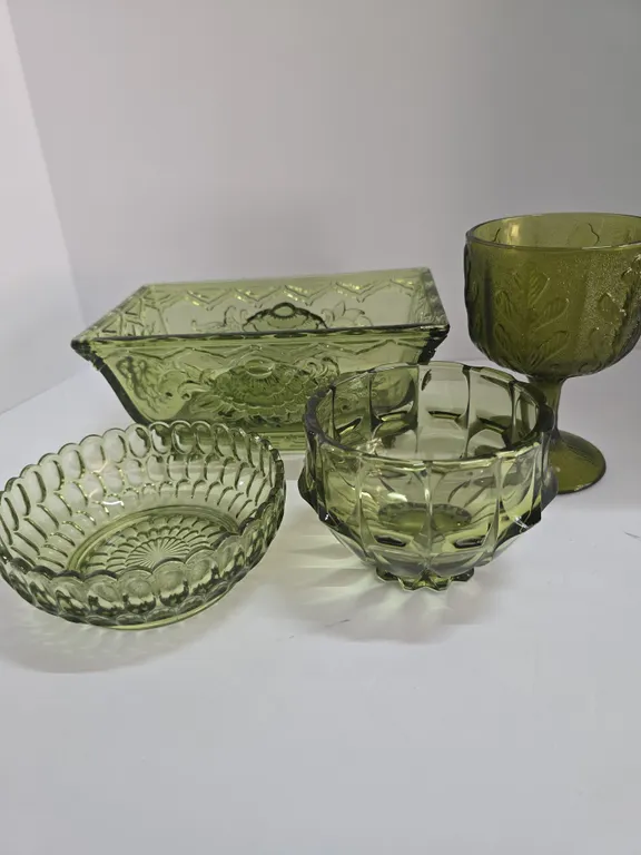 Green Depression-Style Glassware Lot