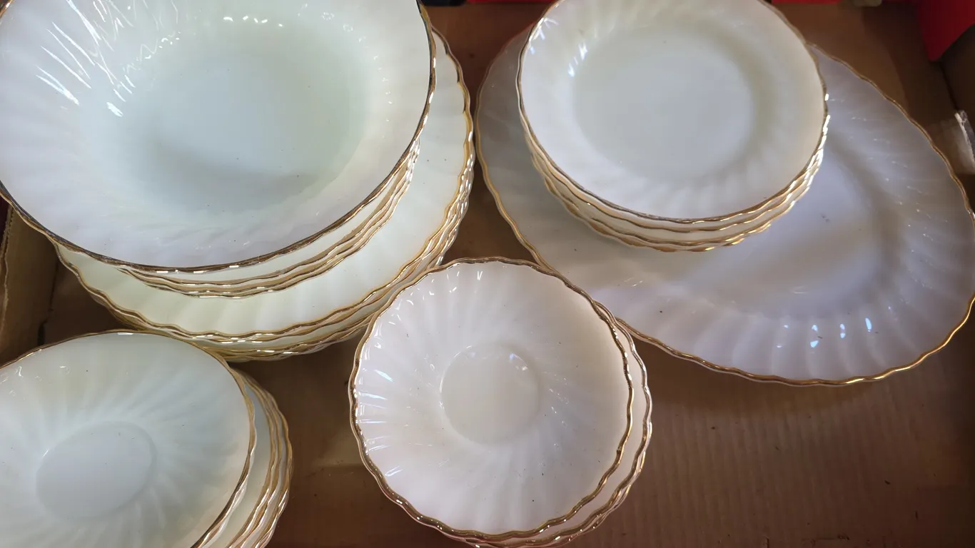 Large Lot of Anchor Hocking White Milk Glass Dinnerware Set