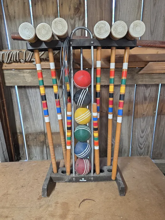 Vintage Croquet Set with Wooden Stand