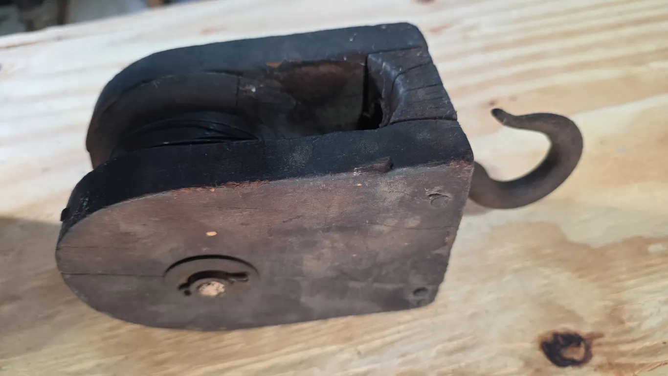 Vintage Wood & Metal Pulley Block