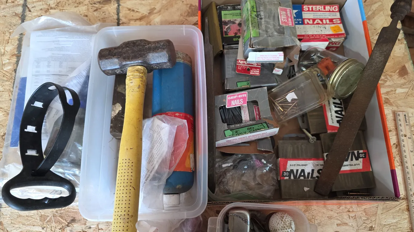 Assorted Hammers, Hardware & Small Tools