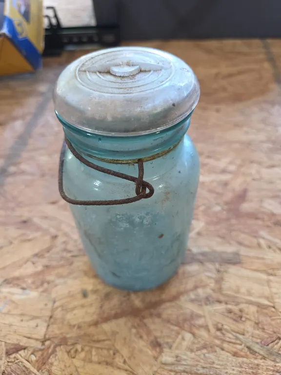 Blue Glass Jarwith Wire Bail