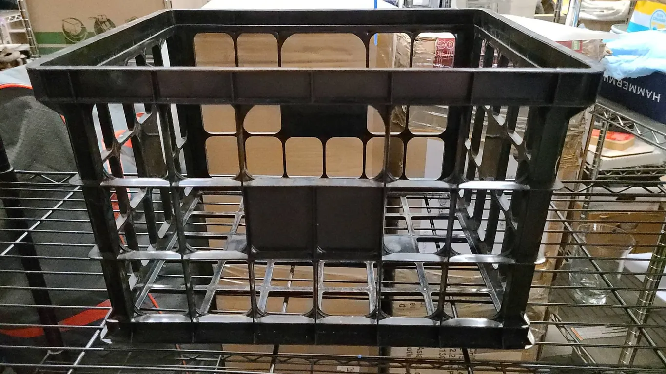 Black Plastic Storage Milk Crate Open Grid Sides