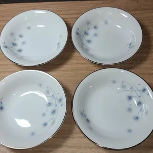 Noritake Progression China Blue Dawn 4 Bowls Silver Rim