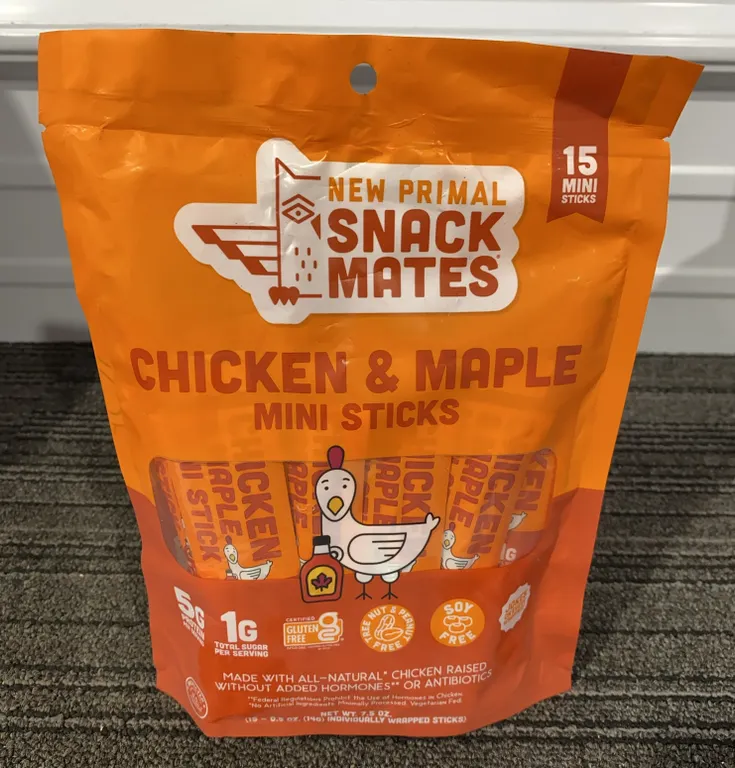 *NEW* New Primal Snack Mates Chicken & Maple Mini Meat Sticks, Qty 15 - Best By: 8/2027
