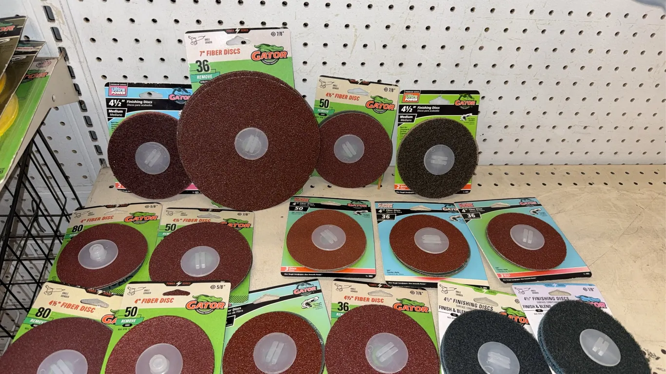 Gator, fiber, discs, and finishing disks