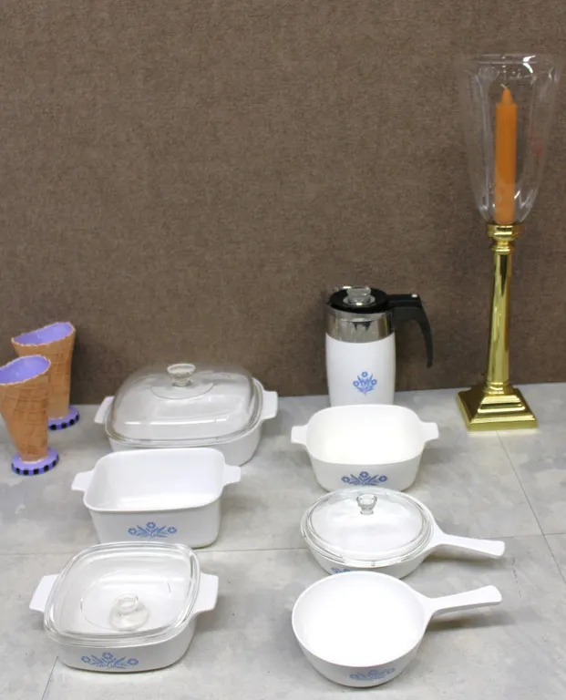 Corning Ware Dishes, Baldwin Brass Candle Holder