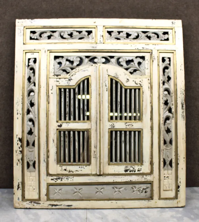 Wood Framed Indonesian Window Mirror Panel