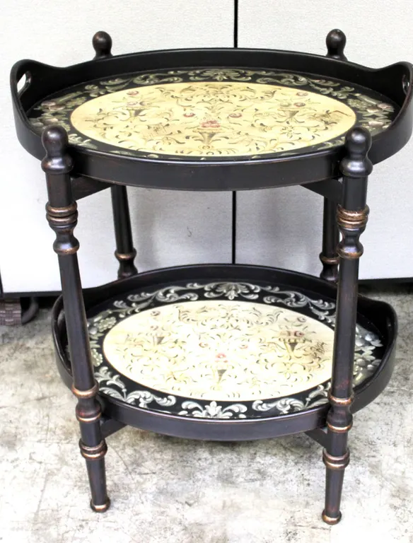 Two-Tier Wood & Painted Tray Table Stand