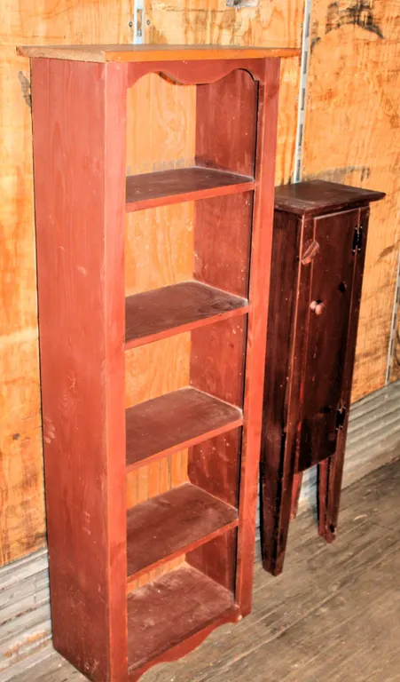Pair Wooden Storage Cabinets, Tall Bookcase and Cupboard
