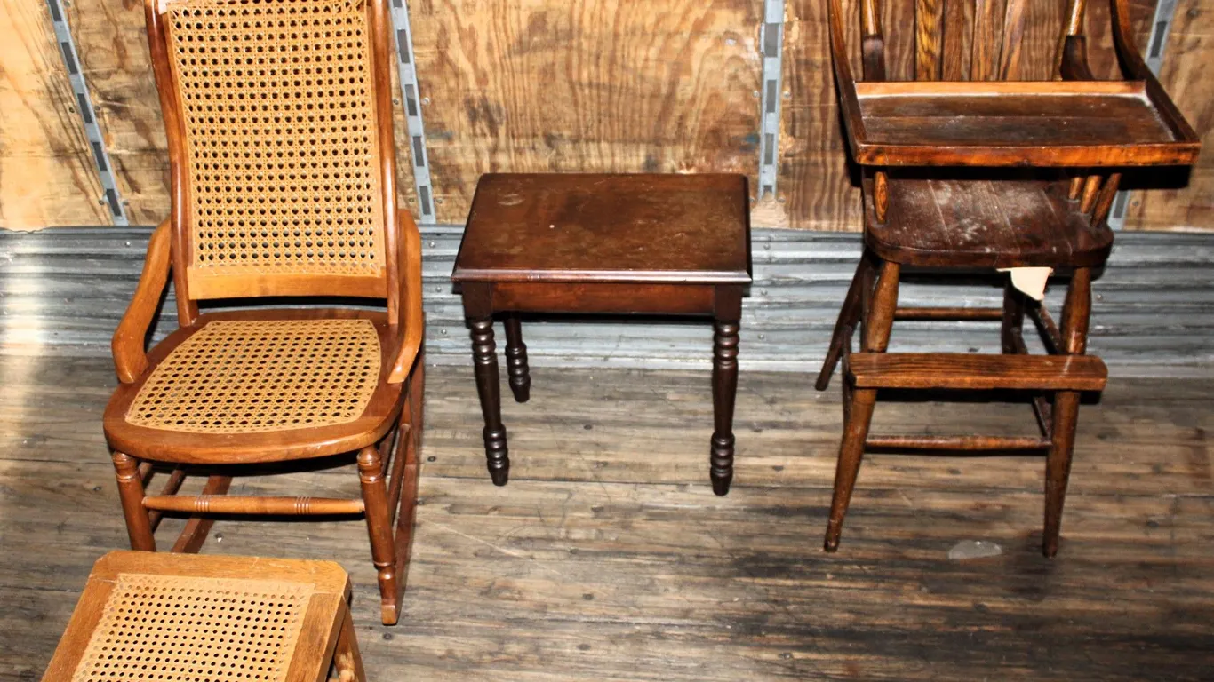 Wooden Chairs, Table, Stool