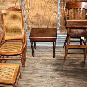 Wooden Chairs, Table, Stool