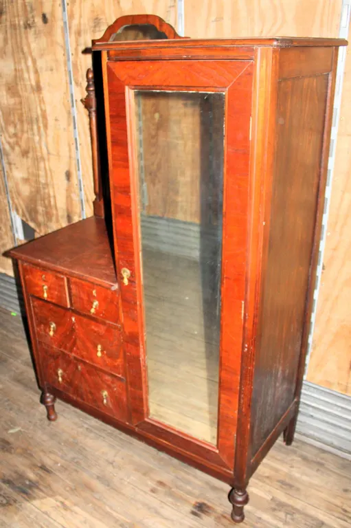 American Figured Walnut Side-By-Side Wardrobe With Swivel Vanity Mirror