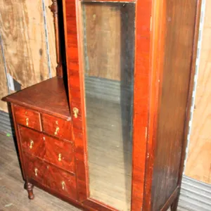 American Figured Walnut Side-By-Side Wardrobe With Swivel Vanity Mirror