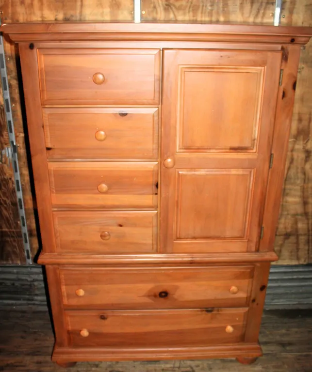 Wood Dresser with Cabinet and Drawers, Made USA
