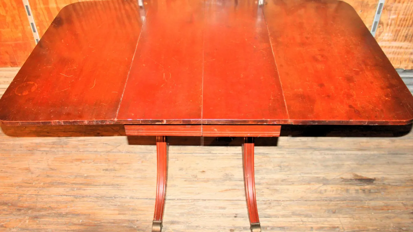 Vintage Duncan Phyfe Style Mahogany Double-Pedestal Drop-Leaf Table