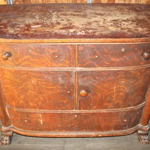 American Quartersawn Oak Bow-Front Washstand with Carved Paw Feet