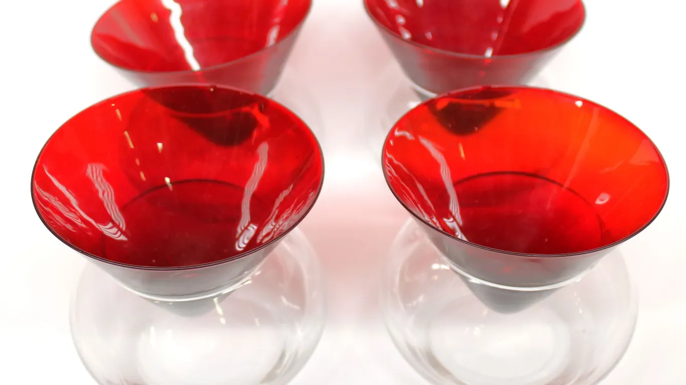 4 Red and Clear Martini Glasses