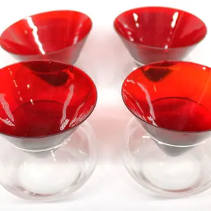 4 Red and Clear Martini Glasses