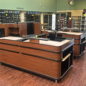 10’x10’ Accent model:EXPRESS serial:32318, U-shaped laminate 2 sided check lane with merchandising shelf