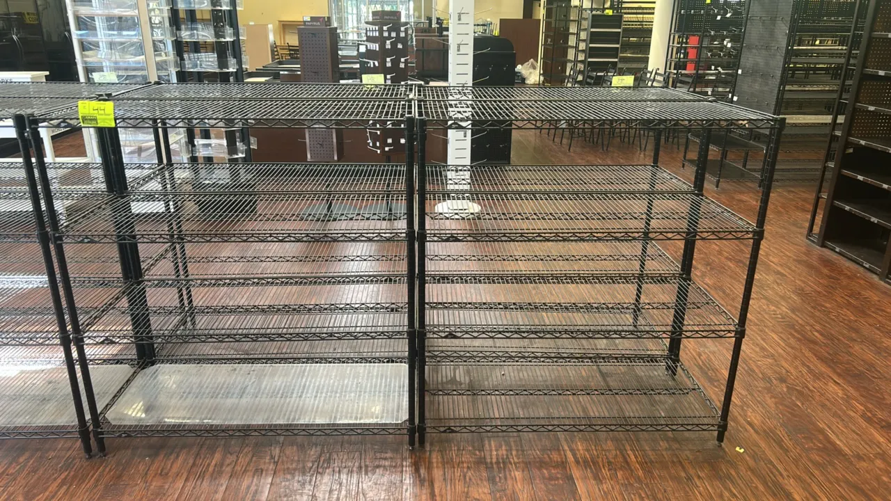 Metro metal wire multi-tier racks. Features black finish wire construction and multi-tier adjustable wire shelves. Dimensions: 48" x 20".
