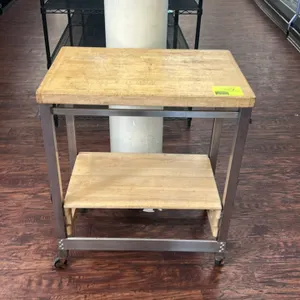 Wooden 2 tier portable table with metal base