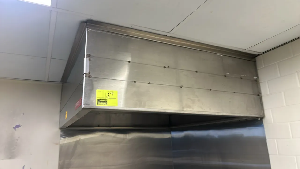 CaptiveAire 4824 VH1 stainless steel exhaust hood. Features all-stainless steel construction and internal exhaust filter opening. Dimensions: 4' x 4'.