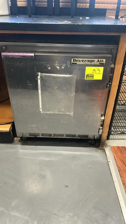 Beverage-Air UCR27 commercial undercounter refrigerator. Features stainless steel construction, single solid door, self-contained refrigeration system