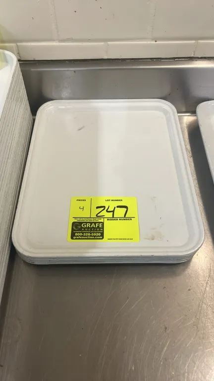 13" poly display trays. Features white polymer construction with raised edges. Lot of 4.