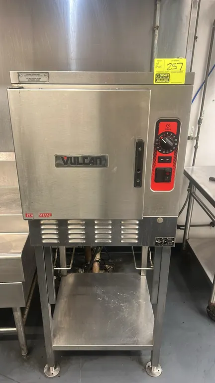 Vulcan C24EA5 countertop electric convection steamer. Features stainless steel construction, 60-minute timer control dial, and interior pan slides. Mo