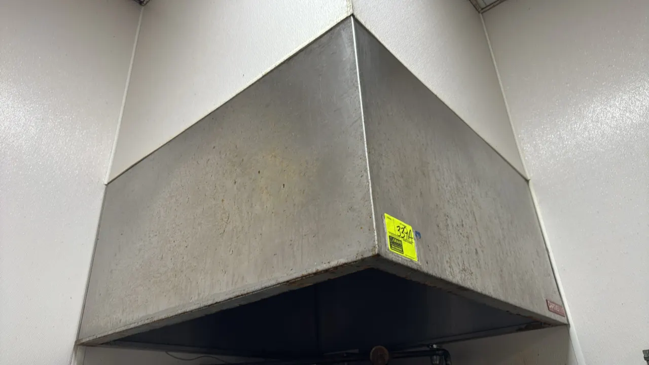 CaptiveAire stainless steel exhaust hood. Features stainless steel construction with top exhaust opening. 4' x 4' x 2'.