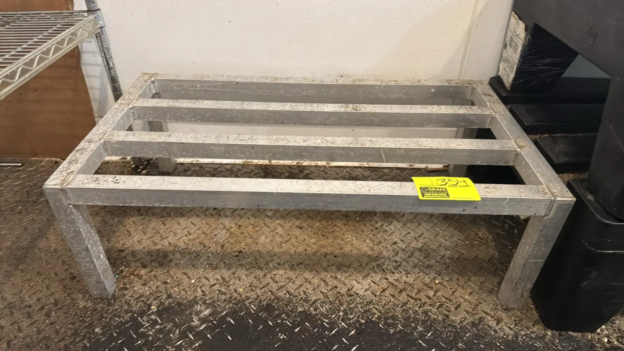 Aluminum dunnage rack. Features welded tubular construction and a slatted top. 3'L.