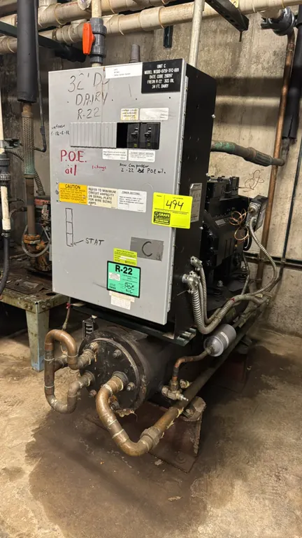 Copeland W3DD-0751-TFC-001 medium-temp condensing unit rack. Features an attached electrical control box and is fitted with a 2022 Emerson Copeland 2D