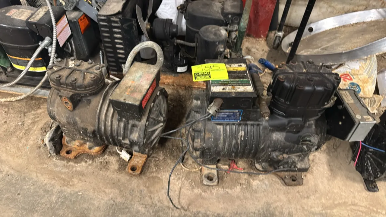Copeland semi-hermetic refrigeration compressors, including 1999 remanufactured NRB2-040E-TEC-800 4 HP (S/N: 99K72852) and 1991 EAR1-0300-TAC 3 HP (S/