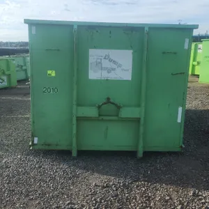 20-yard hooklift dumpster container. Features double rear barn doors and ground roller. 36" hook height. Container #2010. Dimensions: 11'L x 8'W x 6'D