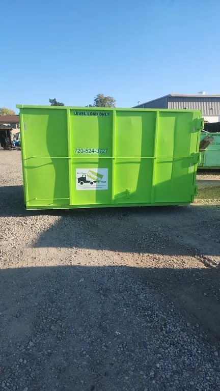 20-yard hooklift dumpster container (Unit #2011). Features rear double barn doors with latch mechanism, 36" hook height, and bottom rollers. Dimension