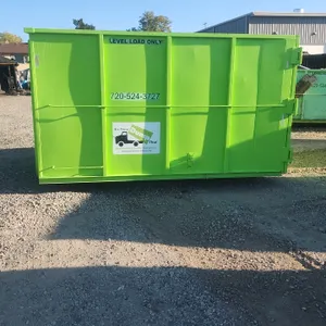 20-yard hooklift dumpster container (Unit #2011). Features rear double barn doors with latch mechanism, 36" hook height, and bottom rollers. Dimension