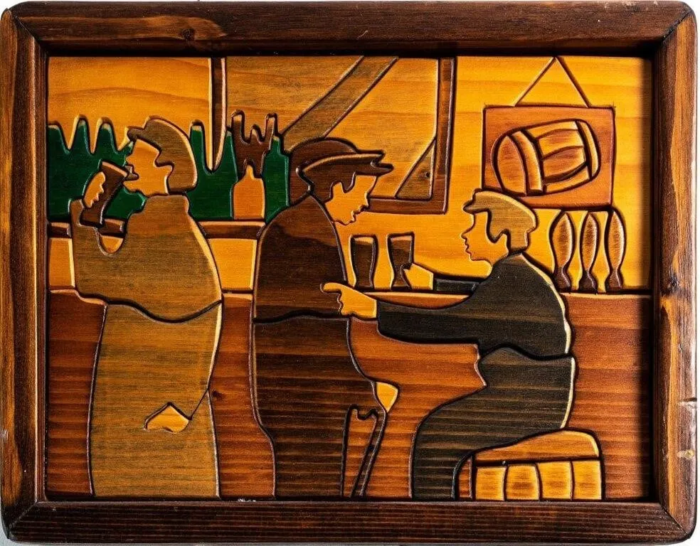 PUCKANE CRAFTS IRISH INTARSIA WOOD PUB SCENE