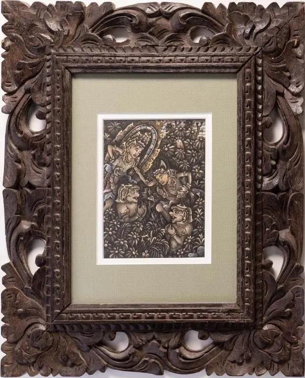 BALINESE BATUAN SCHOOL SCENE IN CARVED FRAME