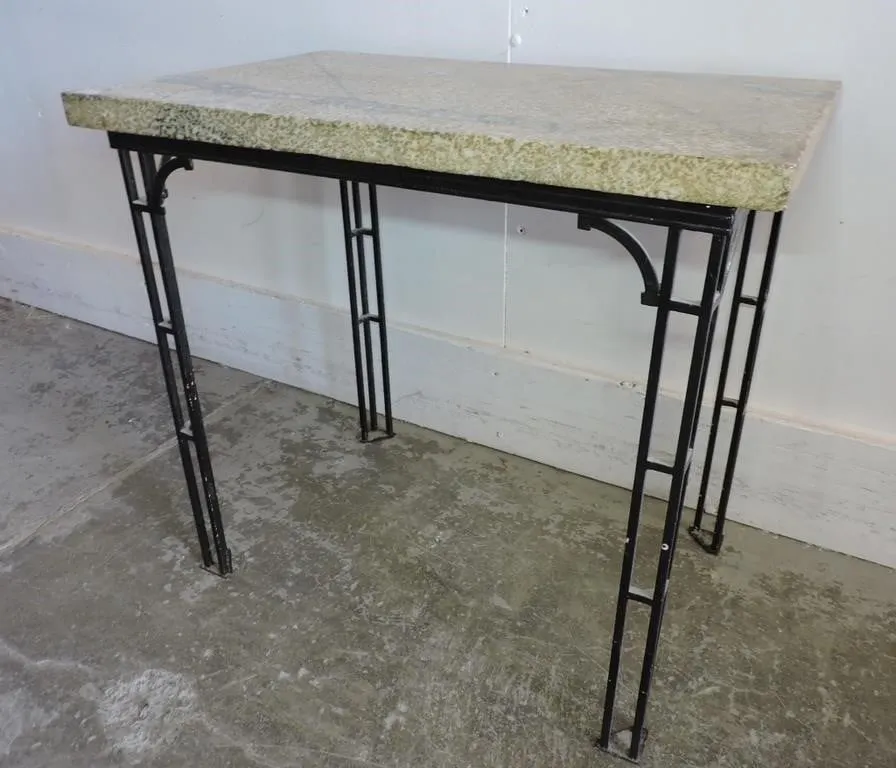 MARBLE TOP WROUGHT IRON BASE SIDE TABLE