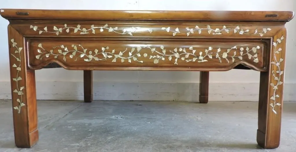 MID CENTURY MOTHER-OF-PEARL INLAY COFFEE TABLE