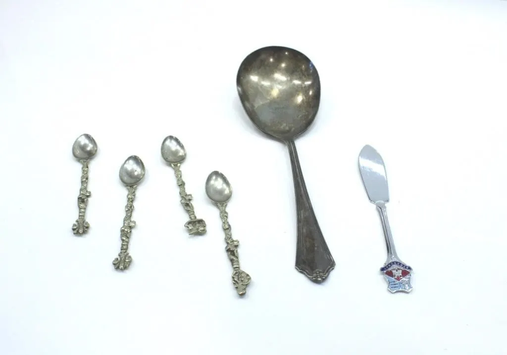 SERVING SPOON, 4 COFFEE SPOONS, & BUTTER SPREADER