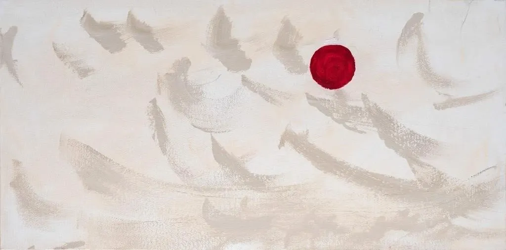 MINIMALIST RED ORB IN CLOUD ACRYLIC