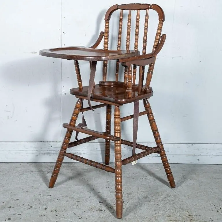 VINTAGE SPINDLE BACK SPOOL-TURNED HIGH CHAIR