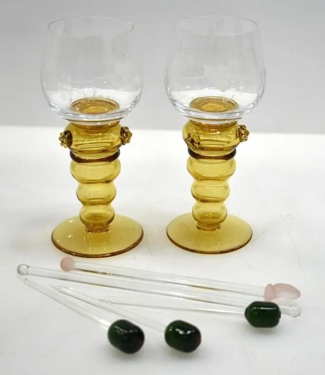 GERMAN ROMER WINE GLASSES & COCKTAIL STICKS