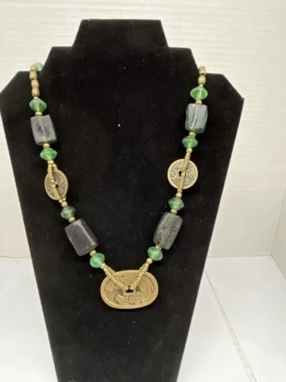 Modern Asian Necklace Made with Gold Tone Metal