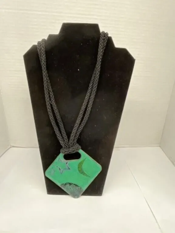 Modern Black Rope Necklace with a Central